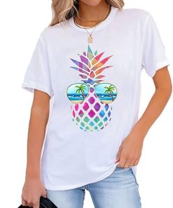 Women's Summer Short Sleeve Comfy Casual Workout Tunics Tops Colorful Pineapple Graphic Tops Blouse Tshirts